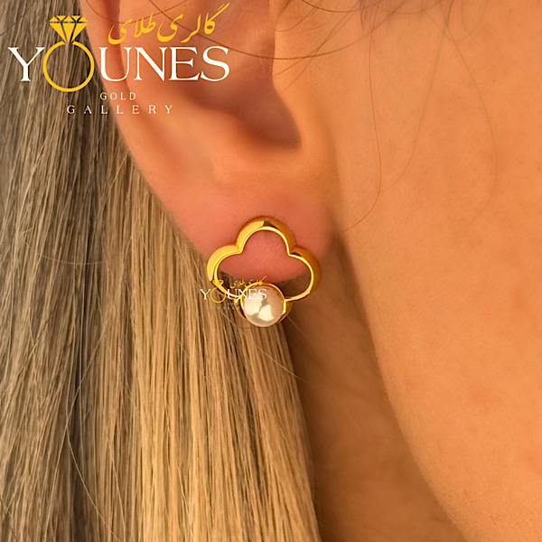 گوشواره طلا میخی ونکلیف مروارید دار